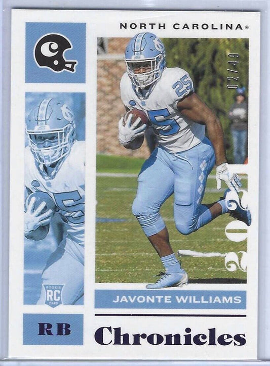 JAVONTE WILLIAMS 2021 PANINI CHRONICLES DRAFT PICKS PURPLE RC #D 02/49