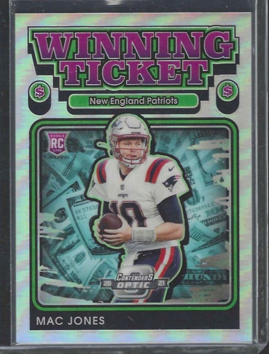 MAC JONES 2021 PANINI OPTIC CONTENDERS SILVER PRIZM WINNING TICKET HOLO RC #WT12