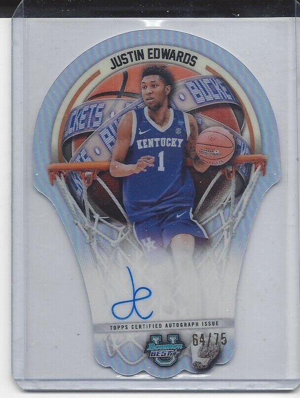 JUSTIN EDWARDS 2023 BOWMANS BEST UNIV BUCKETS REFRACTOR ON CARD AUTO #D 64/75