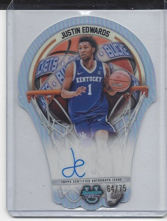 JUSTIN EDWARDS 2023 BOWMANS BEST UNIV BUCKETS REFRACTOR ON CARD AUTO #D 64/75