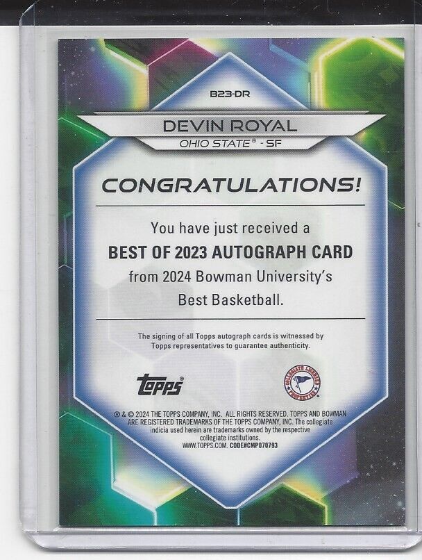 DEVIN ROYAL 2023 BOWMANS BEST UNIVERSITY REFRACTOR OHIO STATE AUTO #D 49/125