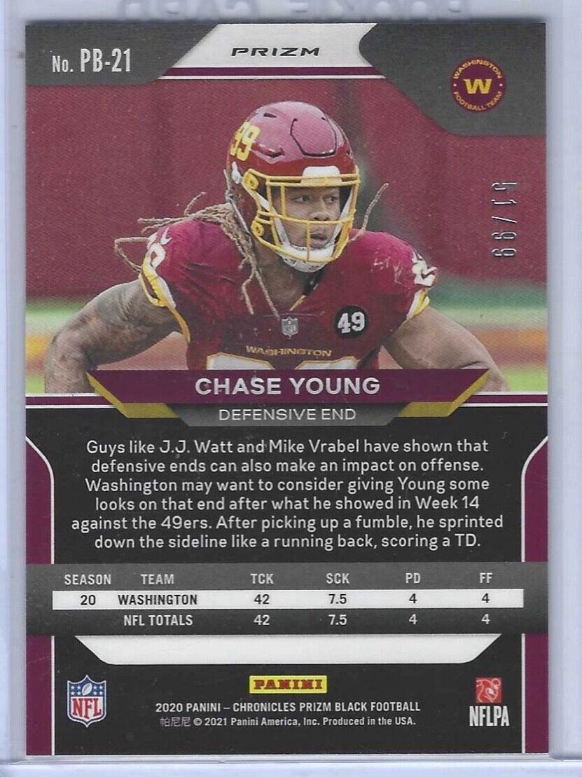 CHASE YOUNG 2020 PANINI CHRONICLES PRIZM BLACK RED PRIZM ROOKIE RC #D 51/99