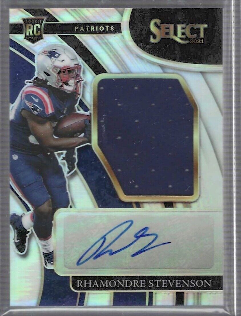 RHAMONDRE STEVENSON 2021 PANINI SELECT SILVER PRIZM ROOKIE PATCH AUTO RC #D /99