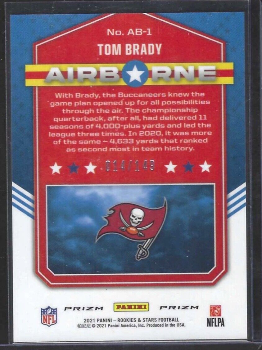 TOM BRADY 2021 PANINI ROOKIES & STARS AIRBORNE WHITE PRIZM #D 014/149