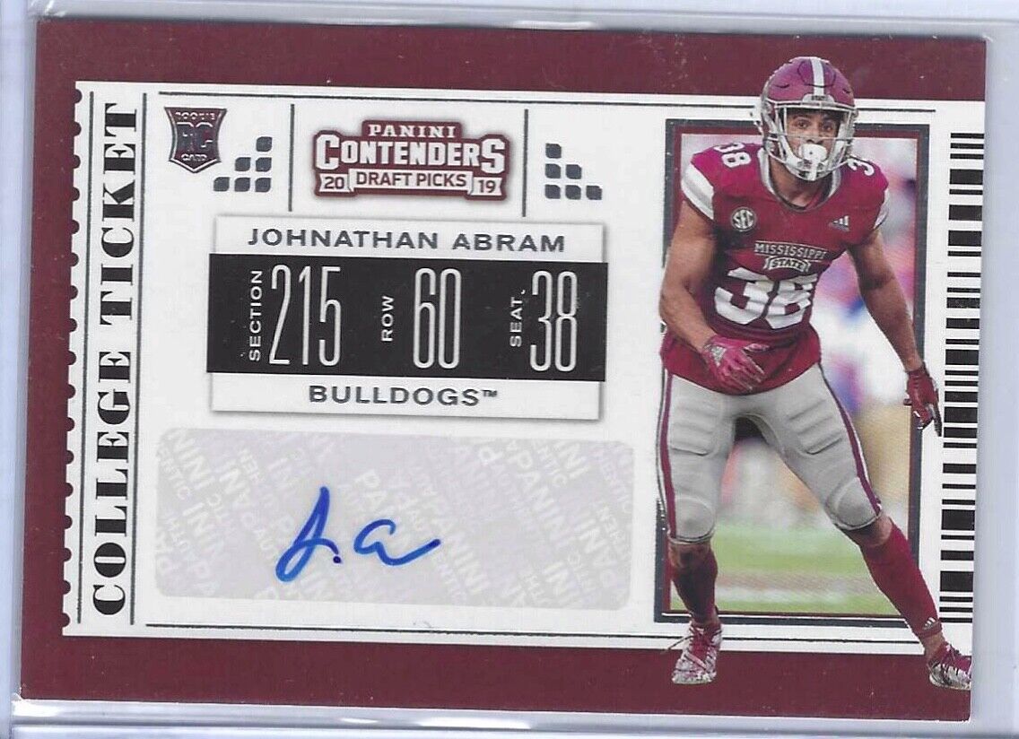JOHNATHAN ABRAM 2019 PANINI CONTENDERS DRAFT PICKS COLLEGE TICKET AUTO RC #186
