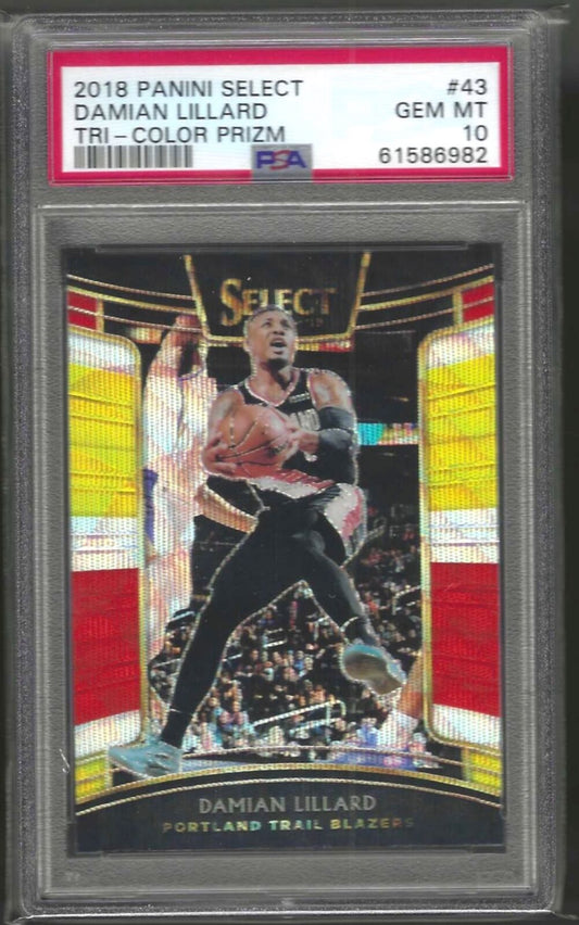 DAMIAN LILLARD 2018-19 PANINI SELECT CONCOURE TRICOLOR PRIZM #43 PSA 10 POP 12
