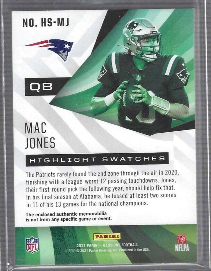MAC JONES 2021 PANINI ILLUSIONS HIGHLIGHT ROOKIE JERSEY PATCH RC #HS-MJ