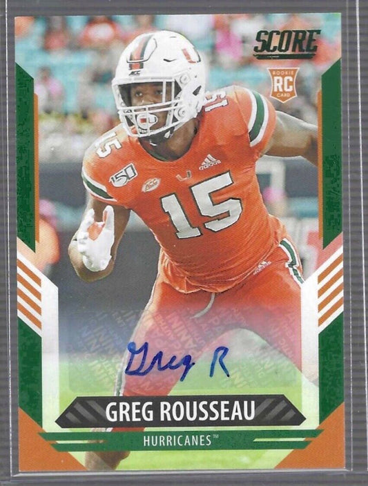 GREG ROUSSEAU 2021 PANINI SCORE GREEN SP ROOKIE AUTO RC #345