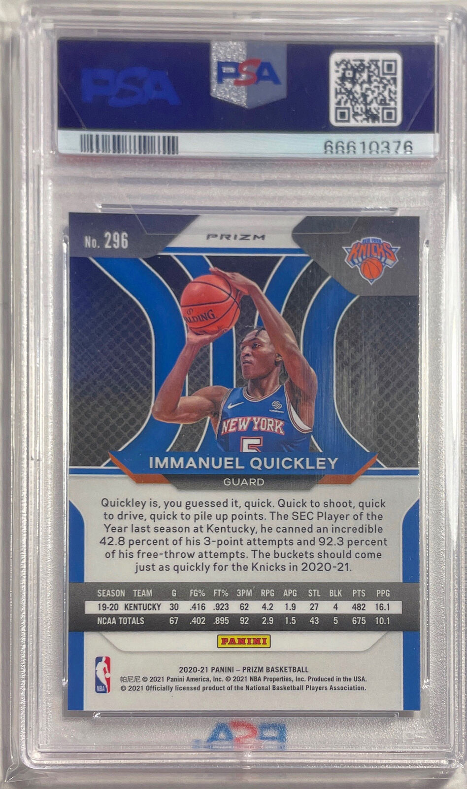 IMMANUEL QUICKLEY 2020-21 PANINI PRIZM HYPER PRIZMS ROOKIE RC #296 PSA 9 POP 8