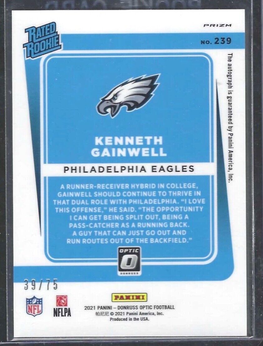 KENNETH GAINWELL 2021 PANINI DONRUSS OPTIC RATED ROOKIE AUTO RC #D 39/75