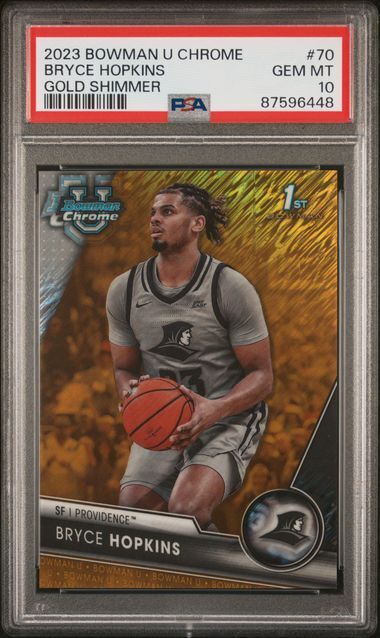 BRYCE HOPKINS 2023 BOWMAN UNIVERSITY CHROME 1ST GOLD SHIMMER /50 PSA 10 POP 2