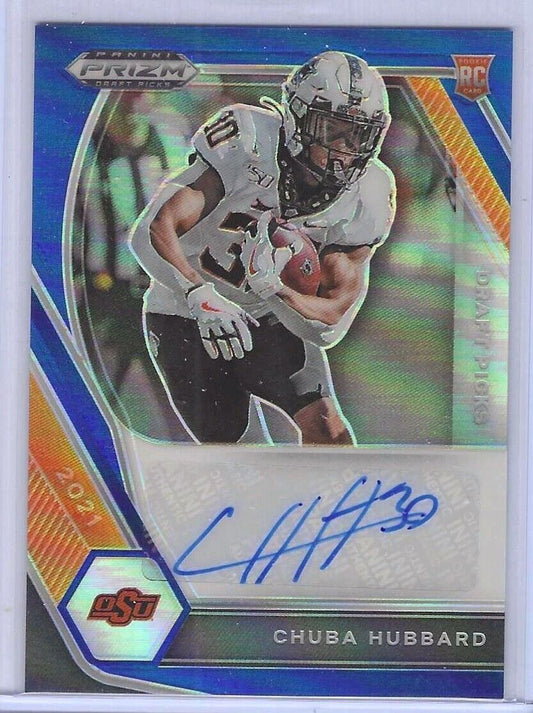 CHUBA HUBBARD 2021 PANINI PRIZM DRAFT PICKS BLUE PRIZM ROOKIE AUTO RC #D 054/149