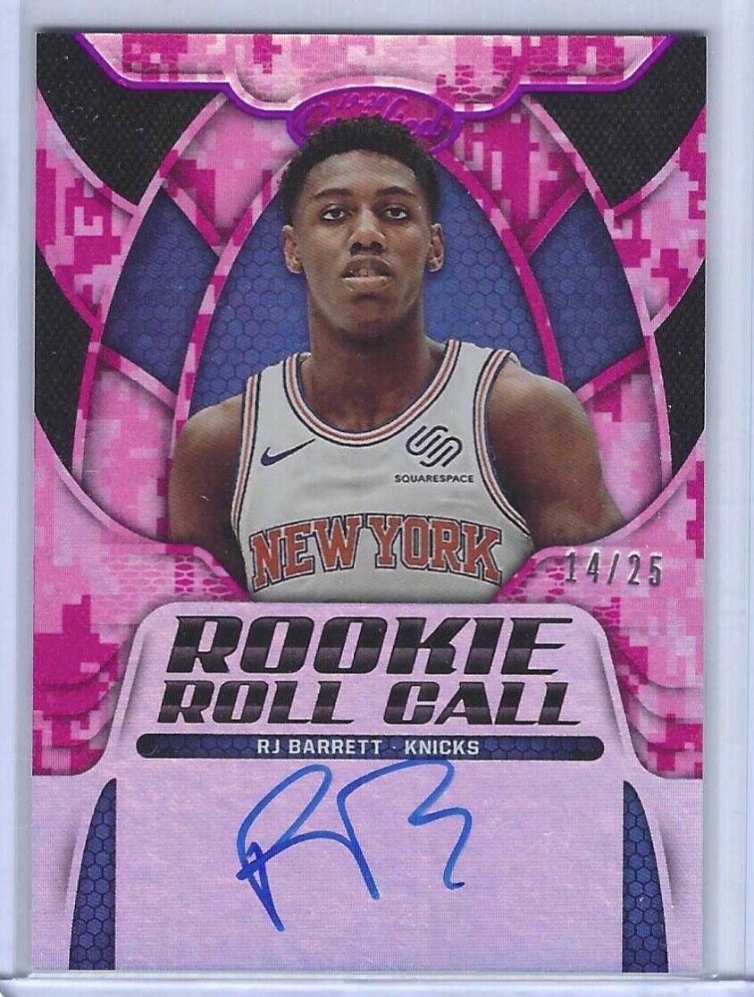 RJ BARRETT 2019-20 CERTIFIED PINK CAMO ROOKIE ROLL CALL ON CARD AUTO RC #D 14/25