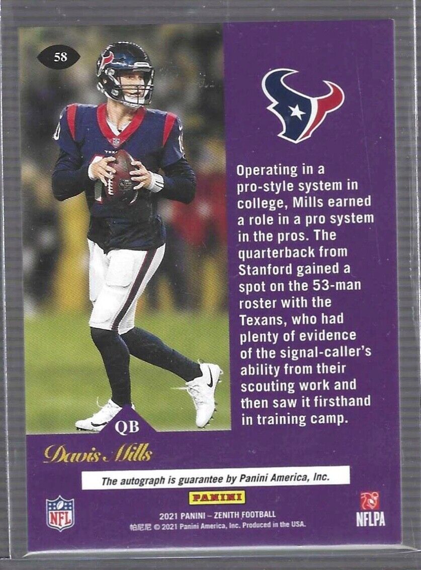 DAVIS MILLS 2021 PANINI ZENITH SILVER FOIL ROOKIE AUTO RC #D 181/249