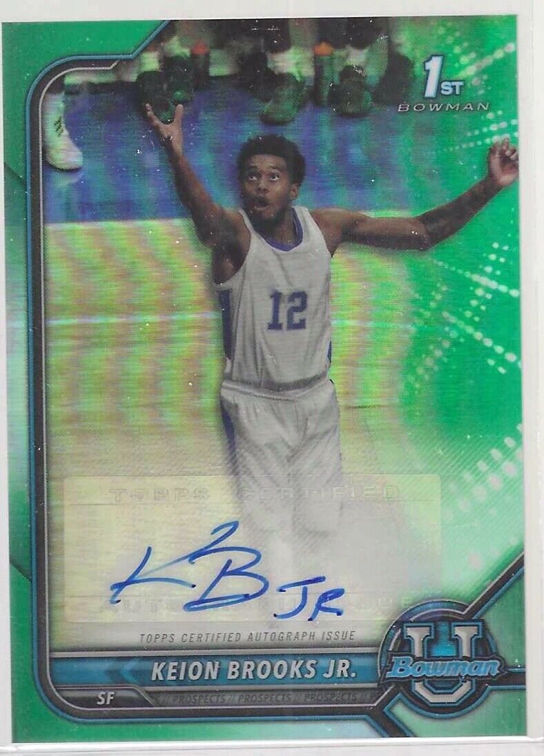 KEION BROOKS JR 2022 BOWMAN UNIVERSITY GREEN REFRACTOR 1ST BOWMAN AUTO #D 56/99