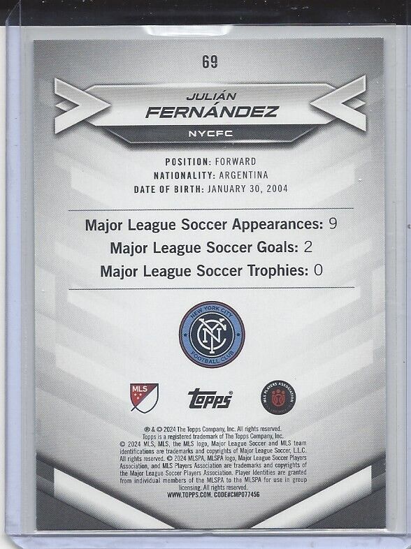 JULIAN FERNANDEZ 2024 TOPPS MLS SUPERSTARS GREEN UNCOMMON RC #69