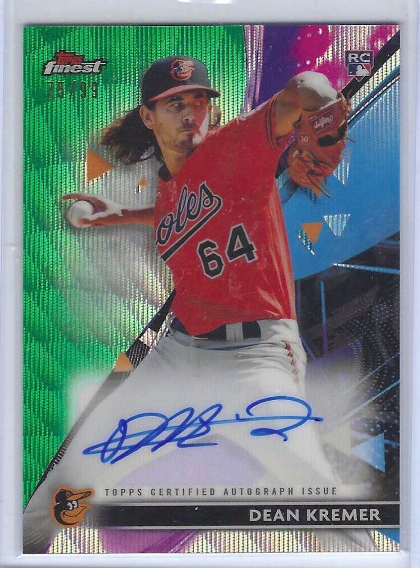 DEAN KREMER 2021 TOPPS FINEST GREEN WAVE REFRACTOR AUTO RC #D 75/99