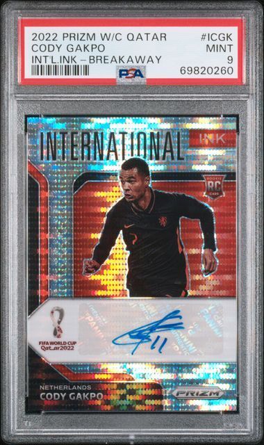 CODY GAKPO 2022-23 PRIZM WORLD CUP INTERNATIONAL INK BREAKAWAY AUTO RC PSA 9