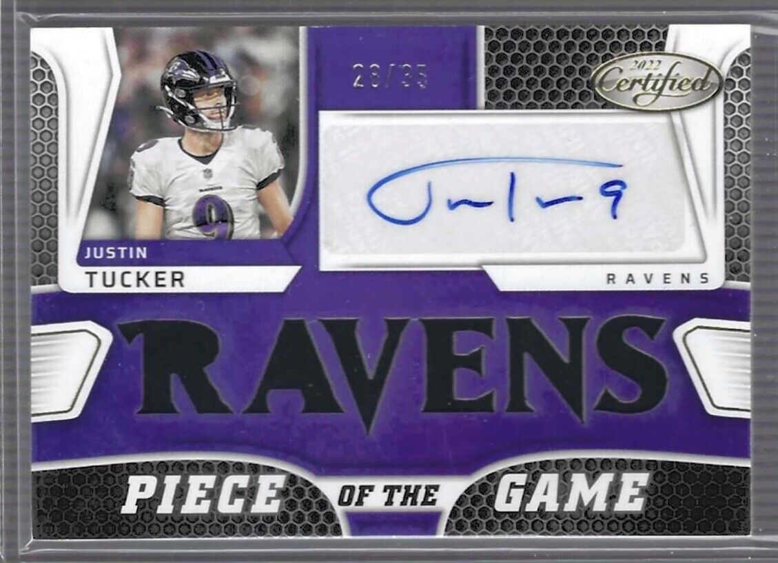 JUSTIN TUCKER 2022 PANINI CERTIFIED PIECE OF THE GAME DIE CUT JERSEY AUTO #D /35