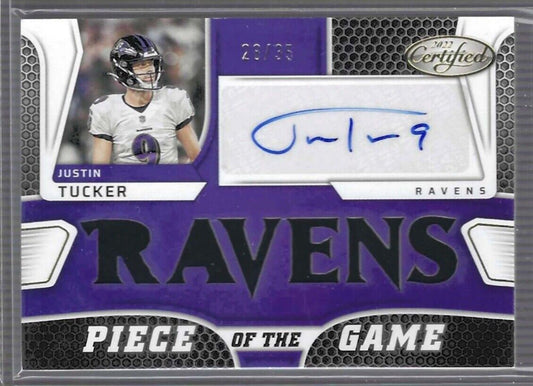 JUSTIN TUCKER 2022 PANINI CERTIFIED PIECE OF THE GAME DIE CUT JERSEY AUTO #D /35