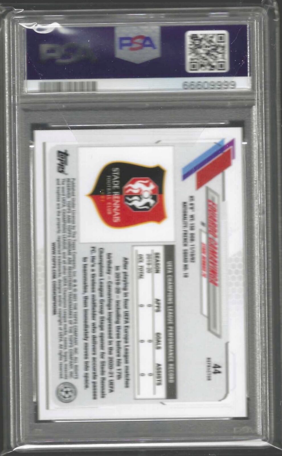 EDUARDO CAMAVINGA 2020-21 TOPPS CHROME SILVER REFRACTOR RC #44 PSA 10 GEM MINT