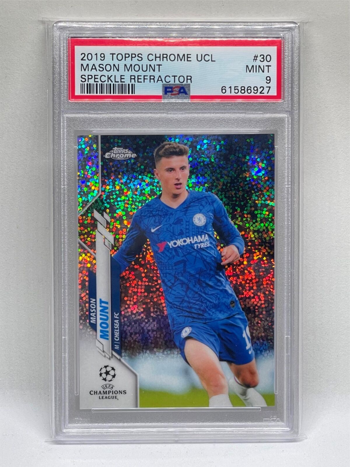 MASON MOUNT 2019-20 TOPPS CHROME UCL SPECKLE REFRACTOR REFRACTOR RC #30 PSA 9