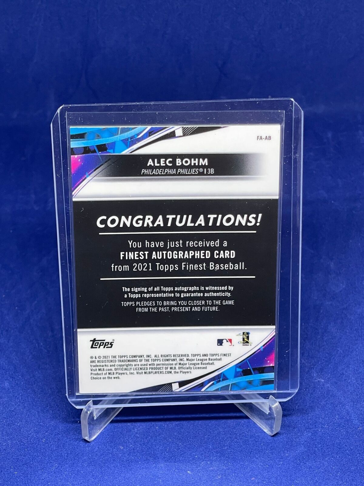 ALEC BOHM 2021 TOPPS FINEST ON CARD AUTO REFRACTOR ROOKIE RC