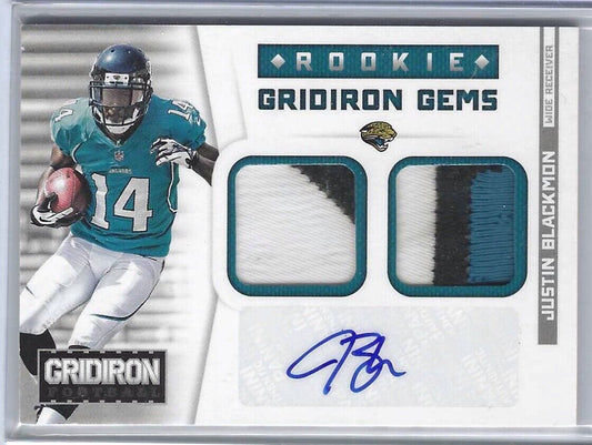 JUSTIN BLACKMON 2012 GRIDIRON FOOTBALL GRIDIRON GEMS DUAL PATCH AUTO RC #D 15/25