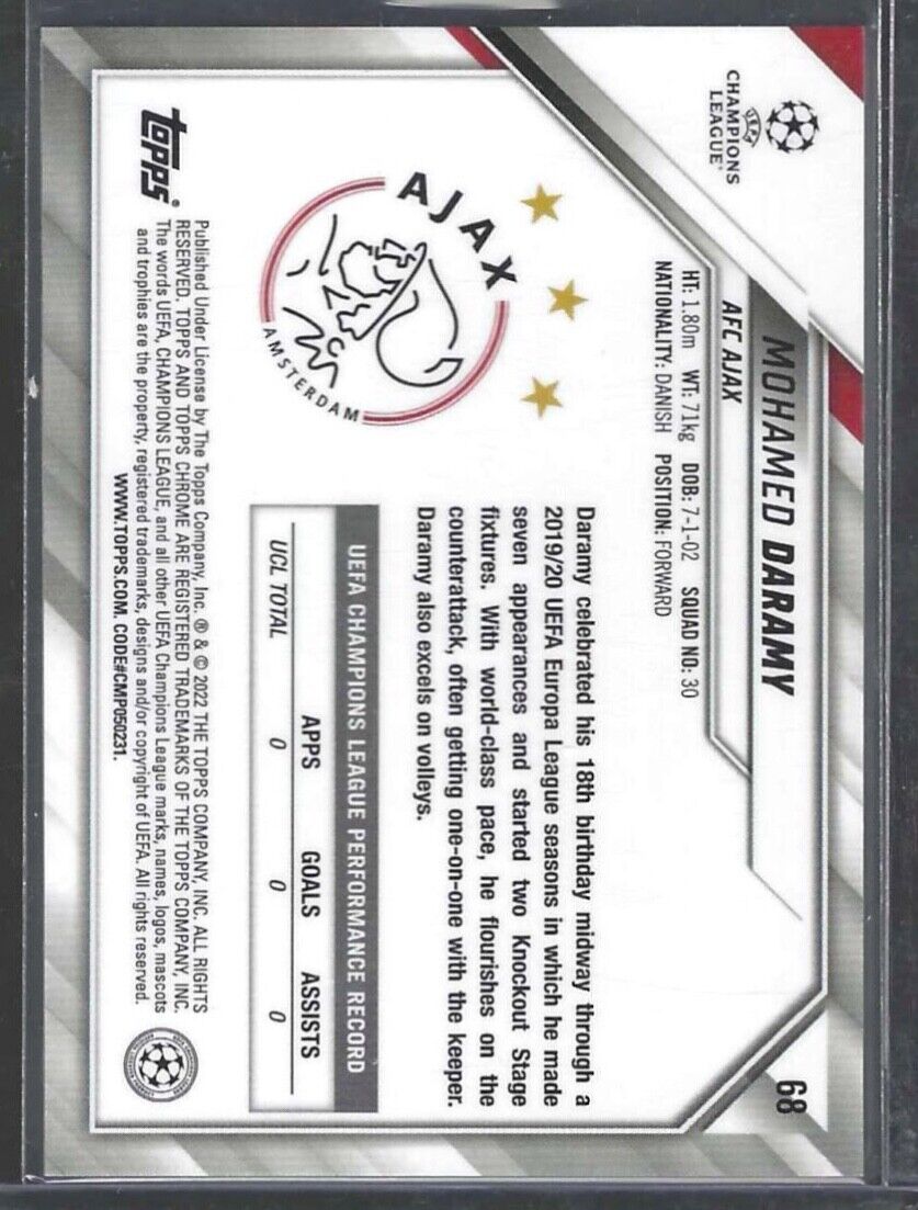 MOHAMED DARAMY 2021-22 TOPPS CHROME BLACK WHITE RAYWAVE REFRACTOR ROOKIE RC #68