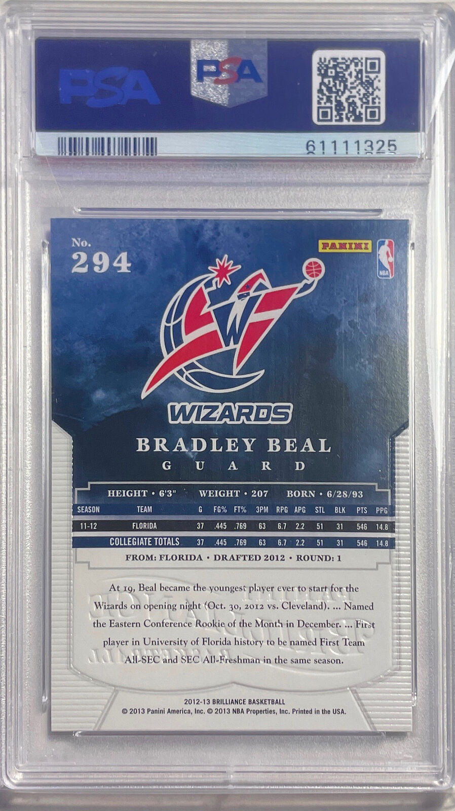 BRADLEY BEAL 2012-13 PANINI BRILLIANCE ROOKIE RC #294 PSA 9 MINT