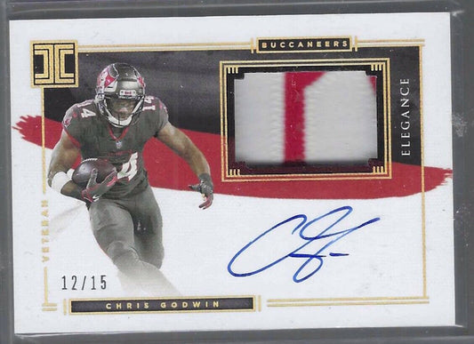 CHRIS GODWIN 2021 PANINI IMPECCABLE ELEGANCE PATCH AUTO #D 12/15