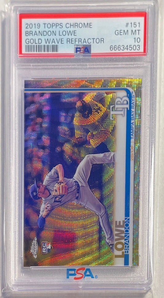 BRANDON LOWE 2019 TOPPS CHROME GOLD WAVE REFRACTOR RC #D 15/50 PSA 10 GEM POP 9