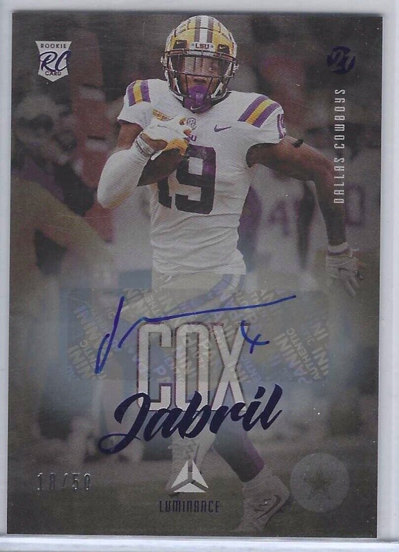 JABRIL COX 2021 PANINI LUMINANCE BLUE COWBOYS AUTO RC #D 18/50