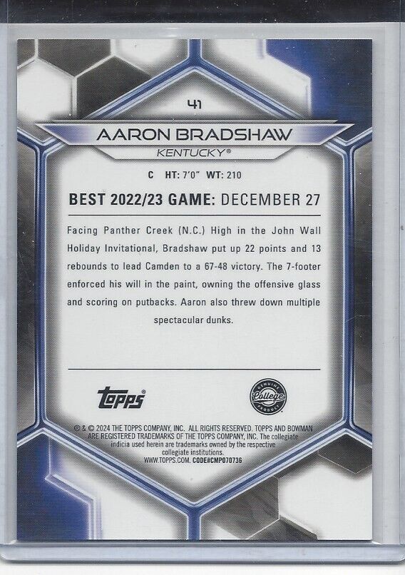 AARON BRADSHAW 2023 BOWMANS BEST ORANGE GEOMETRIC REFRACTOR #D 22/25