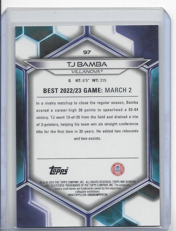 TJ BAMBA 2023 BOWMANS BEST ORANGE GEOMETRIC REFRACTOR #D 7/25