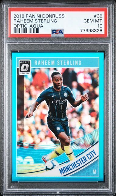 RAHEEM STERLING 2018-19 PANINI DONRUSS OPTIC AQUA HOLO /149 PSA 10 GEM POP 3
