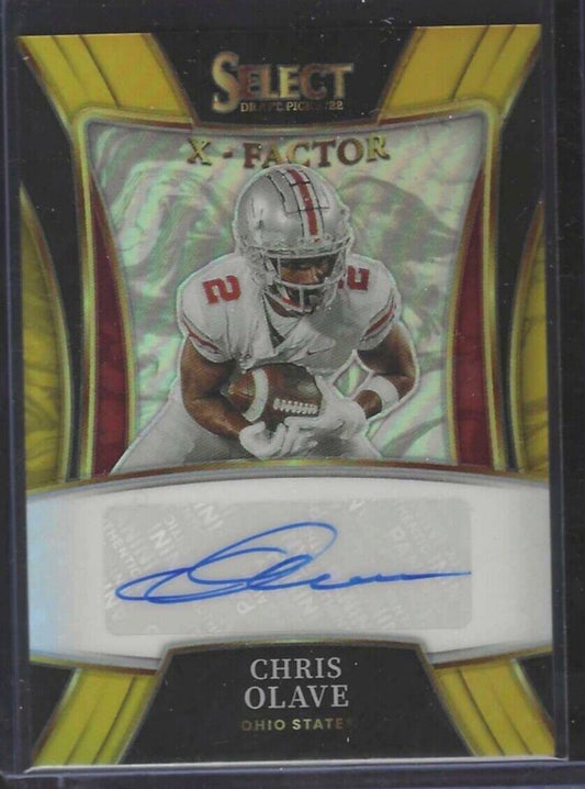 CHRIS OLAVE 2022 PANINI SELECT DRAFT PICKS GOLD PRIZM X-FACTOR AUTO RC #D 08/10
