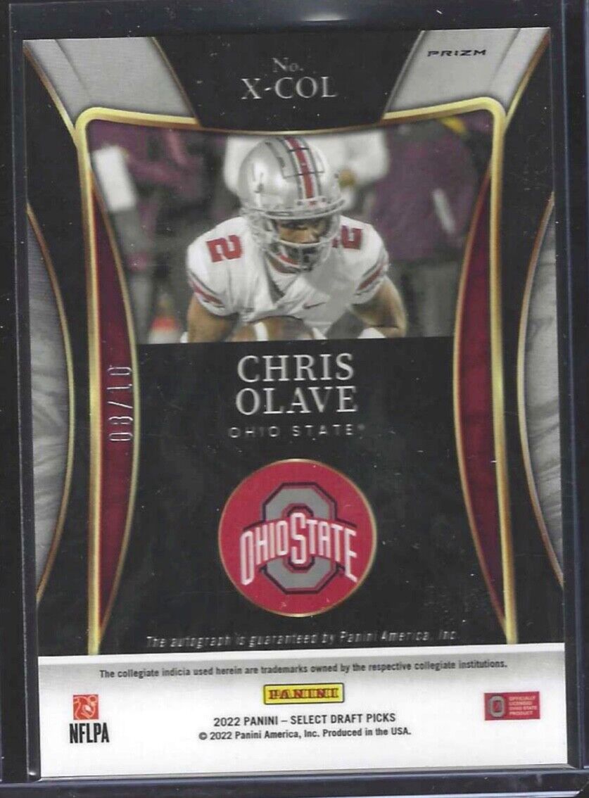 CHRIS OLAVE 2022 PANINI SELECT DRAFT PICKS GOLD PRIZM X-FACTOR AUTO RC #D 08/10