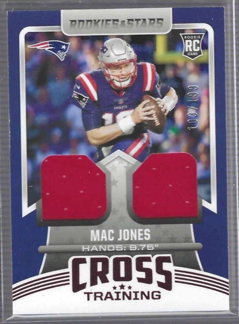 MAC JONES 2021 PANINI ROOKIES AND STARS CROSS TRAINING DUAL JERSEY RC #D 103/199