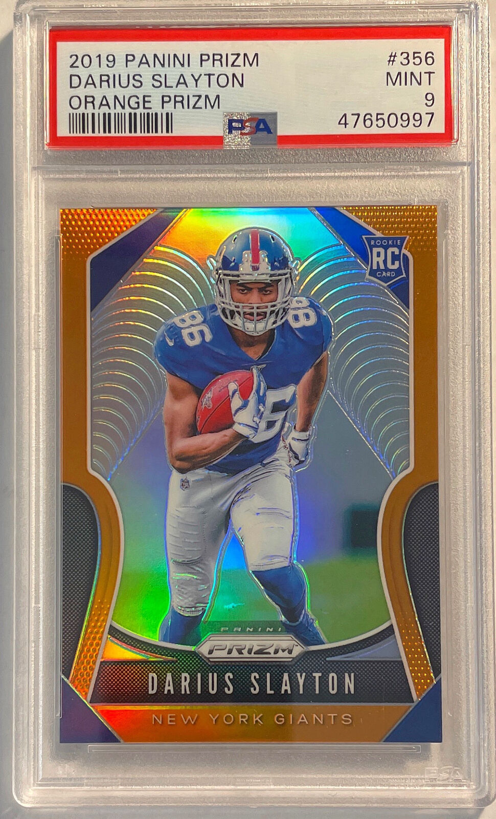 DARIUS SLAYTON 2019 PANINI PRIZM ORANGE PRIZM ROOKIE RC #D 091/249 PSA 9