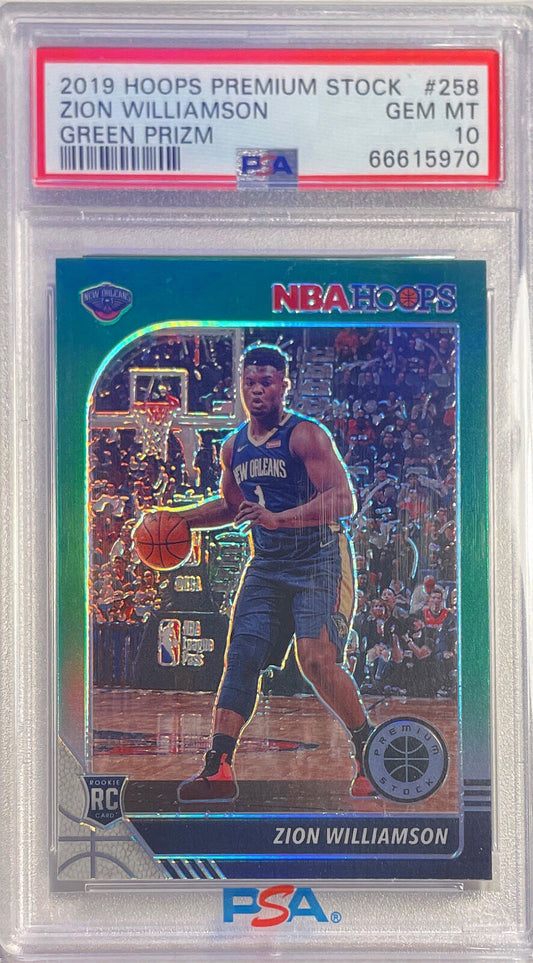 ZION WILLIAMSON 2019-20 HOOPS PREMIUM STOCK GREEN PRIZM RC #258 PSA 10 GEM MINT