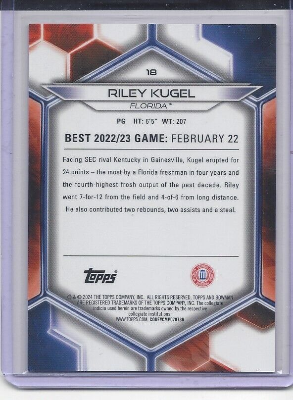 RILEY KUGEL 2023 BOWMANS BEST ORANGE FLORIDA REFRACTOR #D 8/25