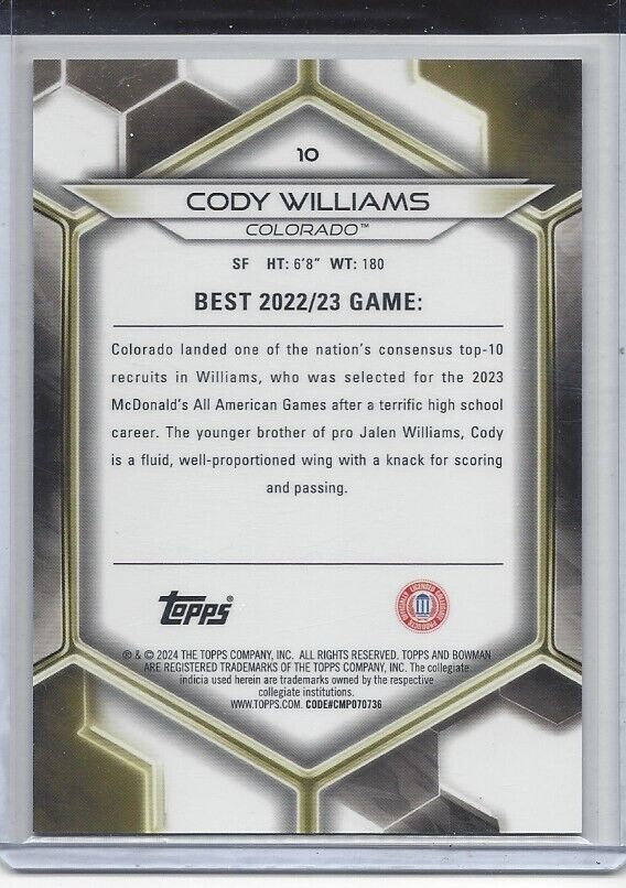 CODY WILLIAMS 2023 BOWMANS BEST ORANGE GEOMETRIC REFRACTOR #D 2/25