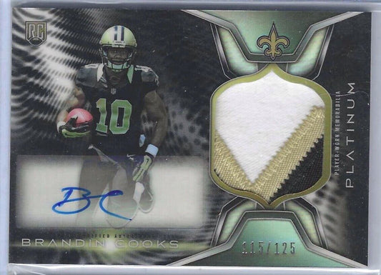BRANDIN COOKS 2014 TOPPS PLATINUM BLACK REFRACTOR PATCH AUTO RC #D 115/125