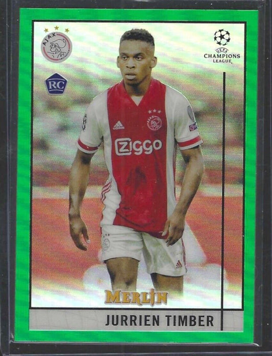 JURRIEN TIMBER 2020-21 TOPPS MERLIN UEFA GREEN REFRACTOR ROOKIE RC #D 13/99