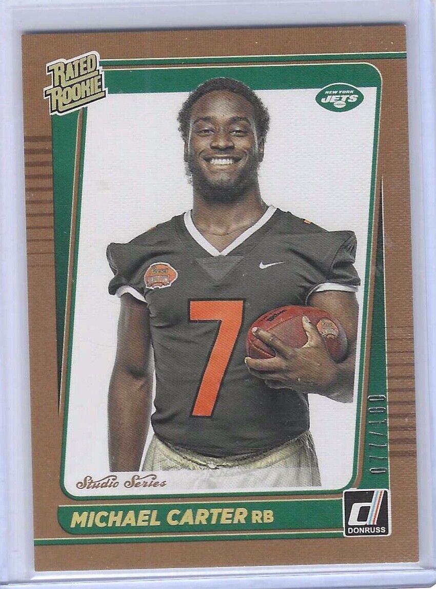 MICHAEL CARTER 2021 PANINI DONRUSS BRONZE STUDIO SERIES RATED ROOKIE RC #D /100