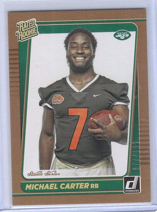 MICHAEL CARTER 2021 PANINI DONRUSS BRONZE STUDIO SERIES RATED ROOKIE RC #D /100