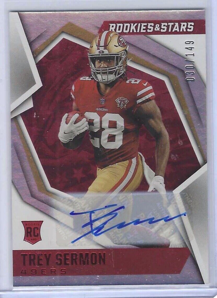 TREY SERMON 2021 PANINI ROOKIES AND STARS RED FOIL AUTO RC #D 030/149