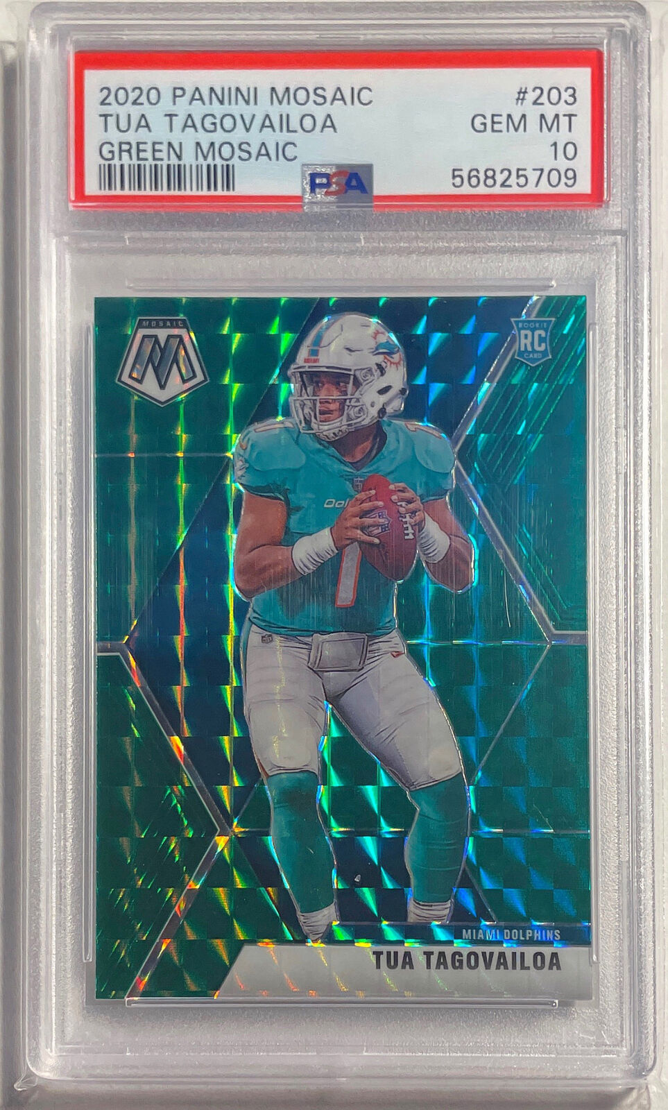 TUA TAGOVAILOA 2020 PANINI MOSAIC GREEN PRIZM RC #203 PSA 10 GEM MINT