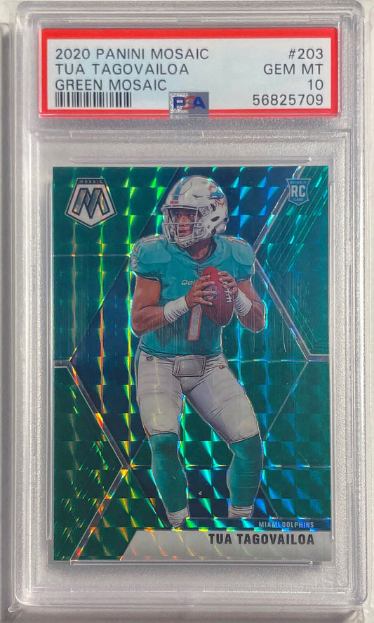 TUA TAGOVAILOA 2020 PANINI MOSAIC GREEN PRIZM RC #203 PSA 10 GEM MINT